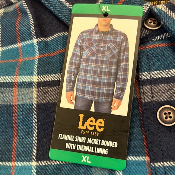 Lee flannel shirt jacket bonded w thermal lining size XL color blue Saxony NWT - Picture 3 of 7